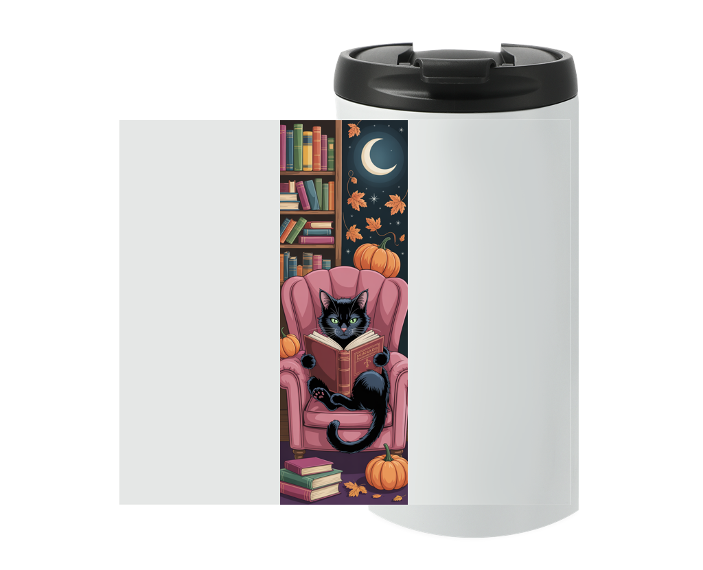 Enchanted Autumn Cat Reading Travel Mug