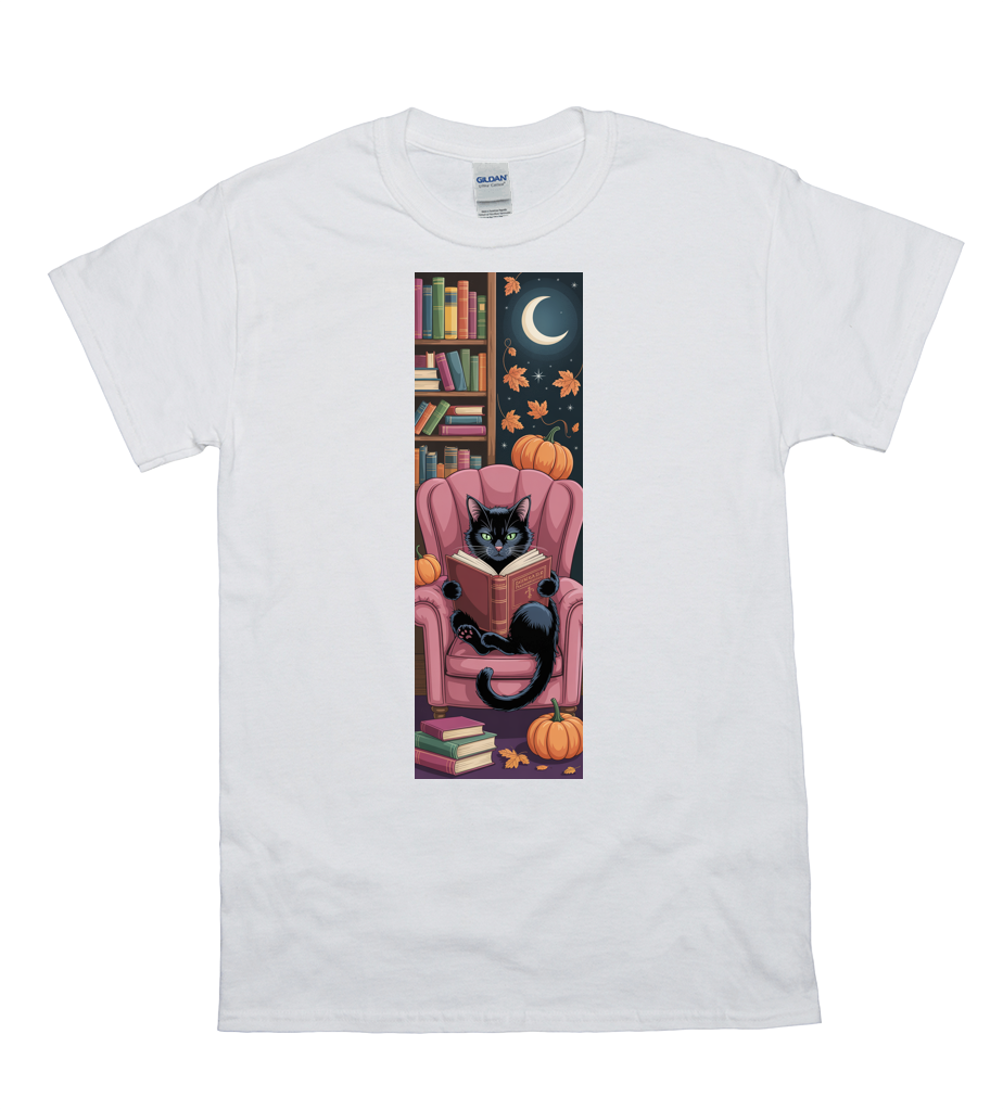 Moonlit Bookworm Cat T-Shirt 1 Moonlit bookworm cat t-shirt