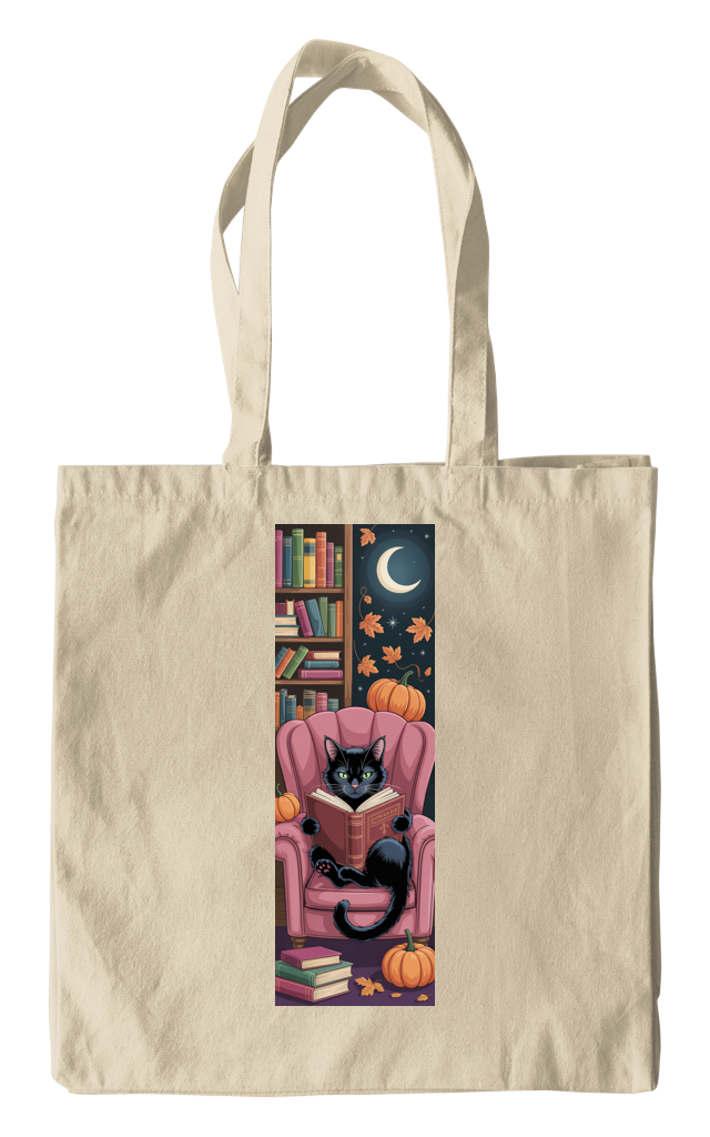 Cozy Autumn Reader Black Cat Tote