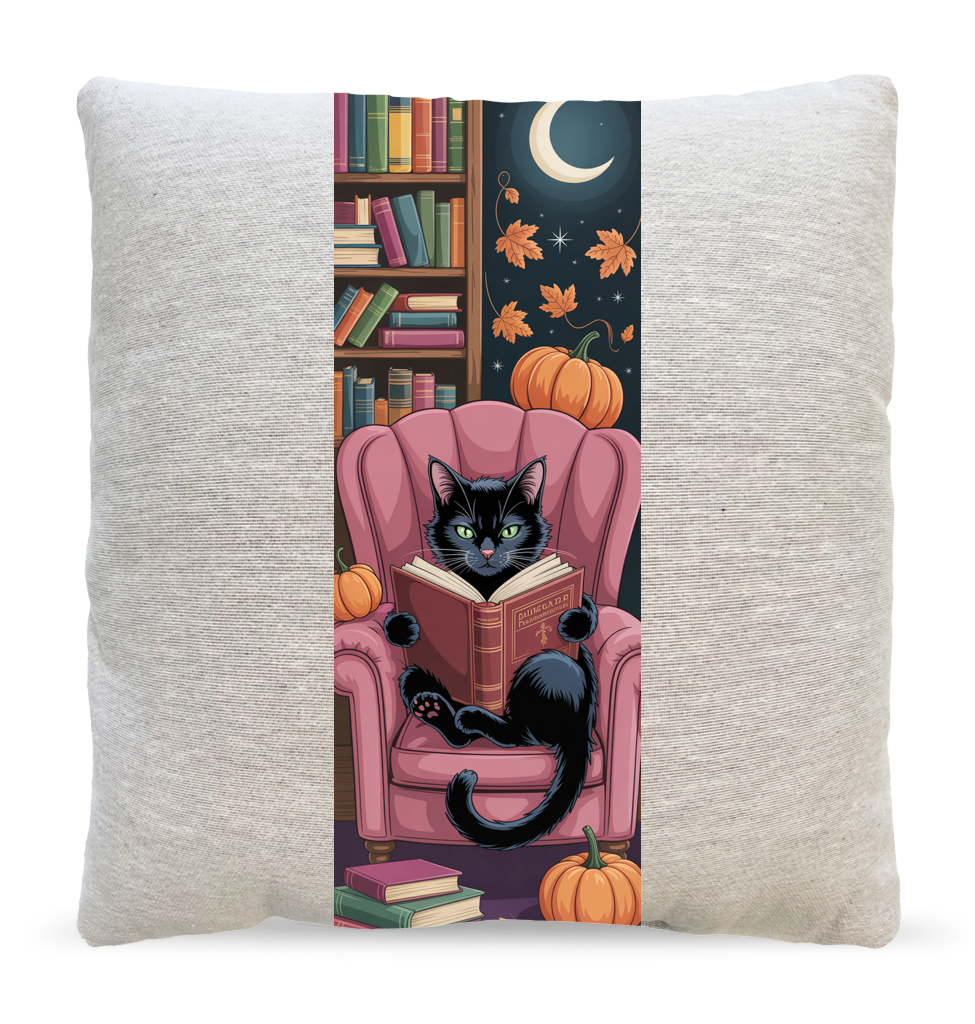 Autumn Night Bookworm Cat Pillow