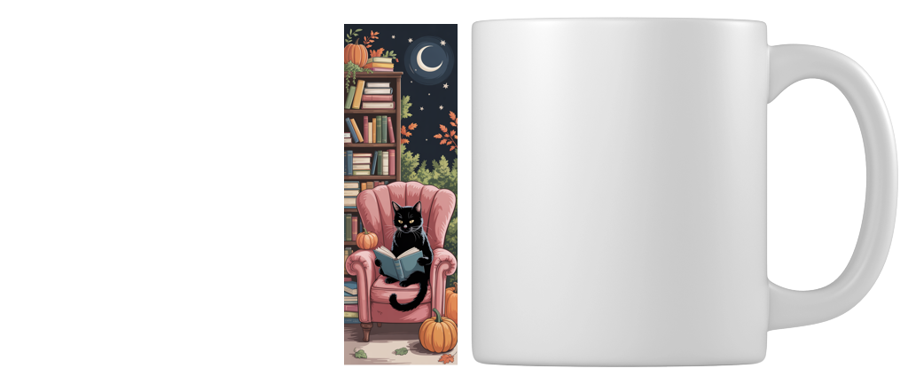 Enchanted Autumn Reading Cat Coffee Mug