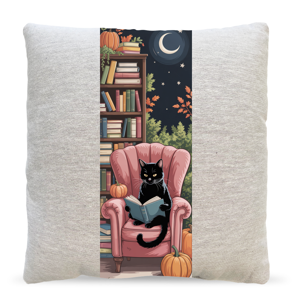 Moonlit Reading Black Cat Pillow
