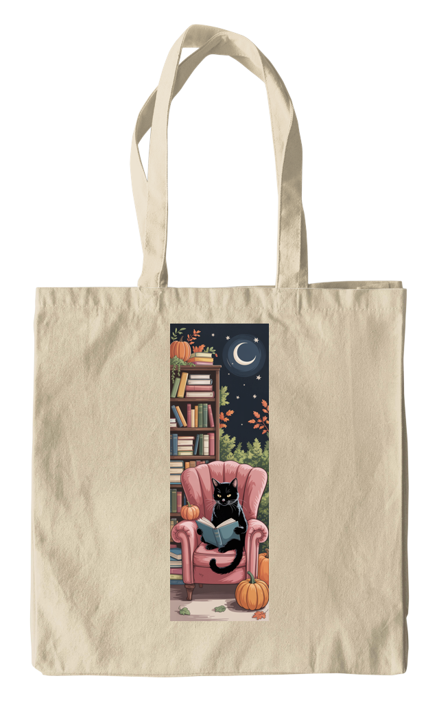 Moonlit Reading Nook Black Cat Tote